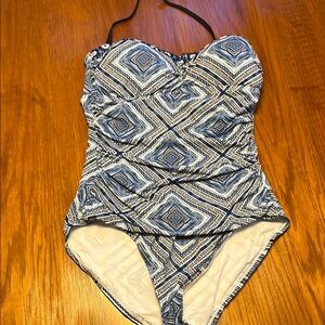 Blue and White Geometric Swimsuit
